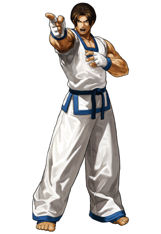 Man white blue outfit pointing - character free wallpaper