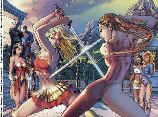 Cartoon women swords man suit - woman free wallpaper