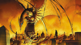 Dragon flying city fire sky - over a city free wallpaper