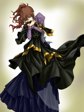 Woman black dress purple hat - a purple scarf free wallpaper
