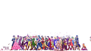 Colorful people walking street dog - epic scale free wallpaper
