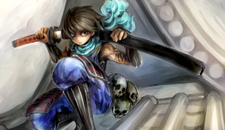 Woman sword skull arm shoulder - a sword free wallpaper for desktop