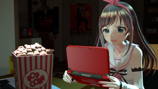 Girl holding laptop popcorn table - computer art free wallpaper