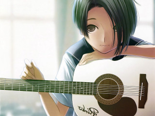 Person holding guitar green hair - a green hair free wallpaper