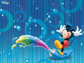 Mickey mouse flying bubbles blue - abstract art free wallpaper