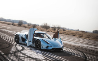 Blue sports car driving road 4 - side profile free wallpaper