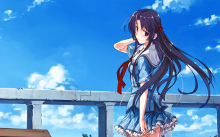 Girl bridge schooluniform longhair blue - a short dress free wallpaper