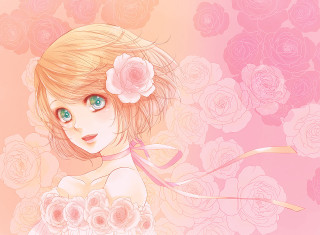 Girl flowers hair pink background - a ribbon free wallpaper
