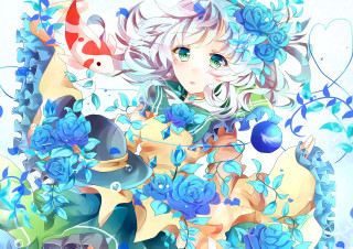 Woman blue hair flowers fish - blue hair free wallpaper