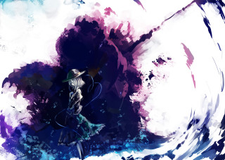 Woman hat dress wave blue - an abstract painting free wallpaper