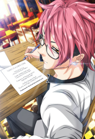Pink hair glasses sitting table - a pen free wallpaper