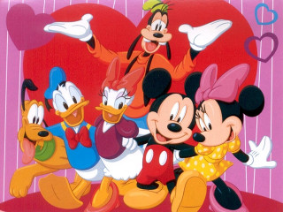 Cartoon characters group red background 2 - a group of cartoon characters free wallpaper