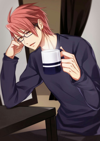 Man red hair glasses coffee - a serious look free wallpaper