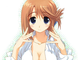 Woman blueeyes whiteshirt anime blush - a picture free wallpaper