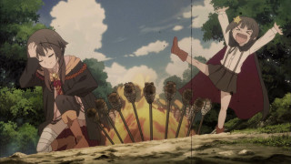 Anime characters wall trees clouds - concept art free wallpaper
