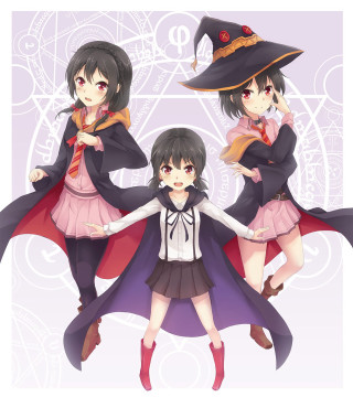 Anime girls halloween costumes hats - one holding free wallpaper