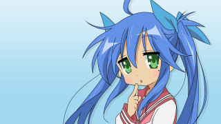 Anime girl blue hair green 4 - a finger free wallpaper