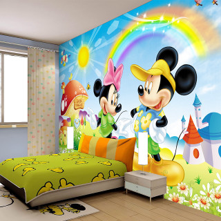 Mickey mouse mural bedroom green - disney free wallpaper