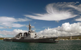 Battleship floating water cloudy sky - murata range free wallpaper