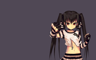 Anime girl scissors white shirt - long hair holding free wallpaper