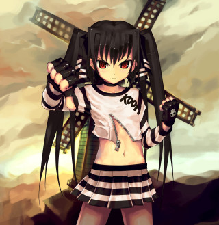 Girl gun camera shirt sky - anime art free wallpaper