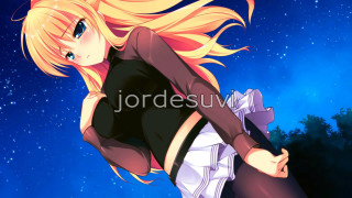 Girl blonde hair black shirt - a night sky free wallpaper