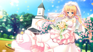 Woman wedding dress bouquet church - a church free wallpaper