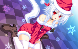 Girl santa hat dress checkered - floor free wallpaper