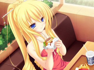 Blonde girl eating sandwich restaurant 2 - a blonde free wallpaper