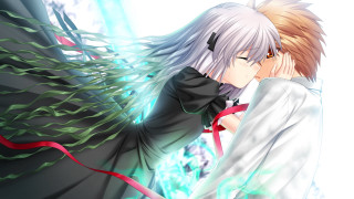 Man woman sword kiss longhair - a white shirt holding free wallpaper