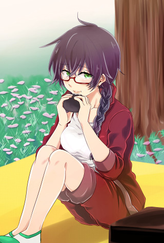 Girl sitting tree food box - the ground next free wallpaper