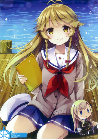 Girl sitting dock book doll - a dock free wallpaper