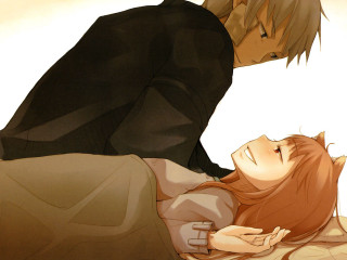 Romantic couple wolf ears long - their head free wallpaper