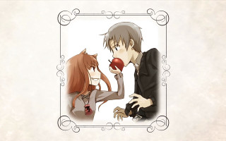 Anime couple kissing red apple - a red apple free wallpaper