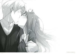 Romantic anime couple blush kiss - a manga drawing free wallpaper for desktop