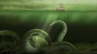 Octopus ship ocean green background - lovecraftian free wallpaper