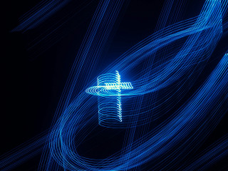 Blue light painting telephone pole - a blue light in the middle free wallpaper