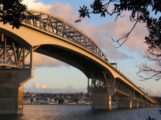 Bridge water city clouds background - a photo free wallpaper