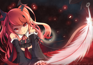 Girl pinkhair blackdress demonwings koakuma - a red tail free wallpaper