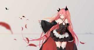 Girl pink hair black dress 3 - horn and horns free wallpaper