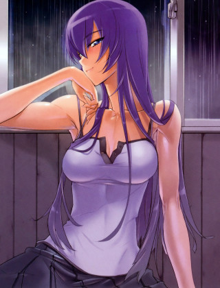 Purple hair woman bathroom sitting - a bathroom free wallpaper