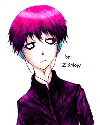 Pink hair headphones person drawing - a black shirt free wallpaper