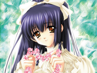Girl white dress holding flowers 2 - a white dress holding free wallpaper