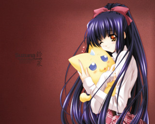 Girl holding stuffed cat red - a red wall free wallpaper