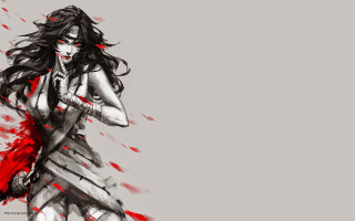 Woman dress red umbrella head - epic fantasy character art free wallpaper
