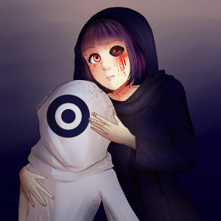 Woman blood hoodie hugging man - his face free wallpaper