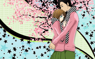 Couple kissing tree stars pink 2 - under free wallpaper for desktop