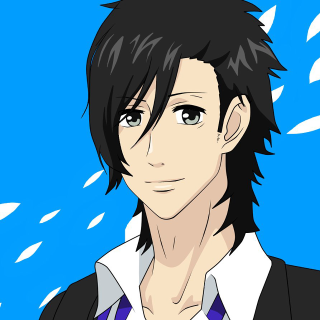 Man black hair white shirt 6 - a blue background free wallpaper