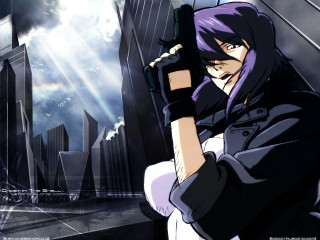 Anime character gun city rainbow - cyberpunk art free wallpaper