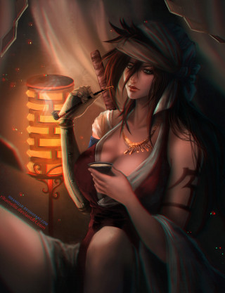 Woman costume lamp cellphone holding - free cyberpunk wallpaper